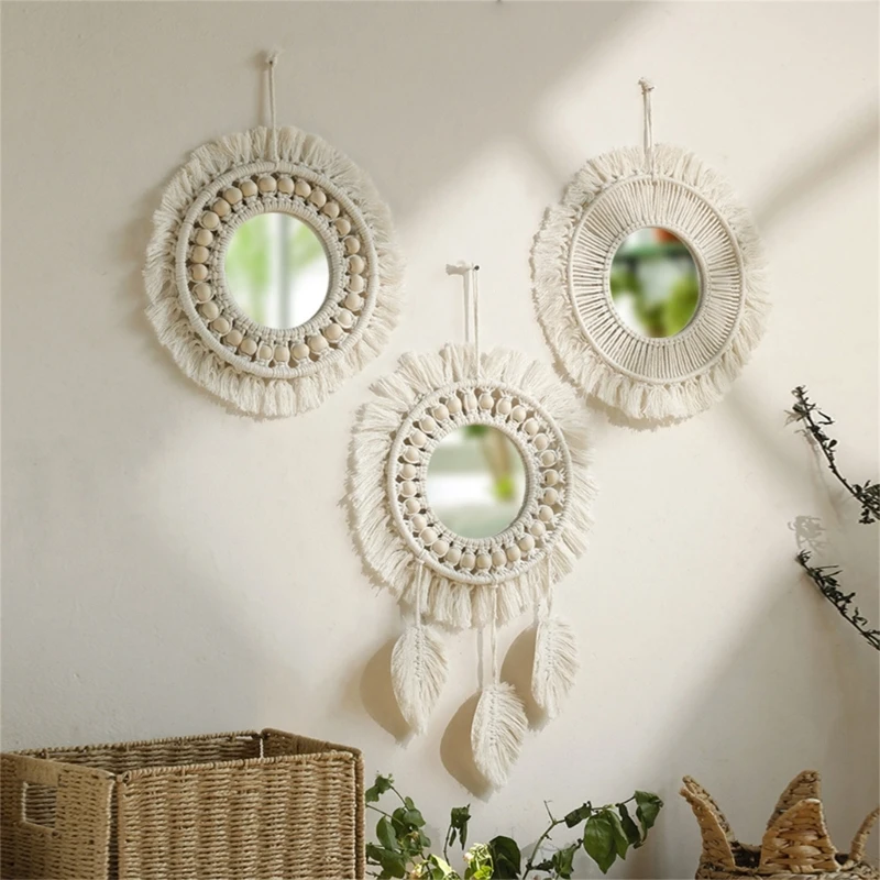 Bohemian Wall Hangings Mirrored Macrames Tassels Round Mirrored Decors Supplies Drop Shipping