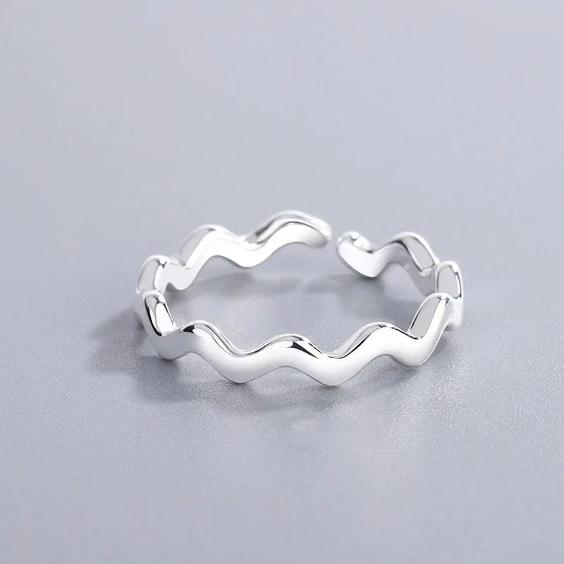 Fashion Twisted Line 925 Sterling Silver Smooth Wave Simple Opening Rings   R049