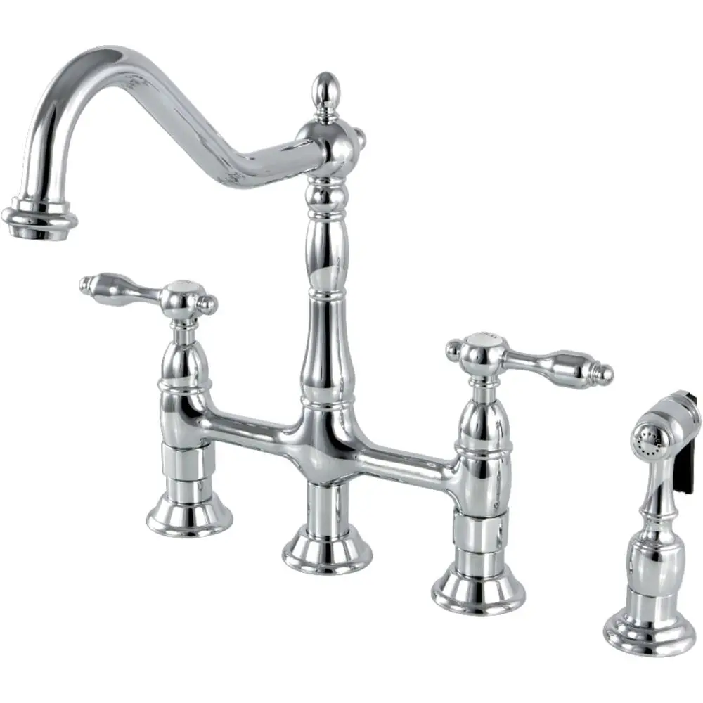 

KS1271TALBS Tudor 8-дюймовый центральный кухонный смеситель с латунным распылителем, полированный хром, 8-3/4 дюйма в вылиске, полированный хром