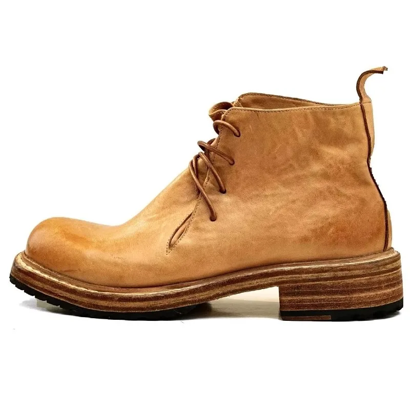 Handmade Work Boots Washed Horsehide Men's Boots Genuine Leather Round Toe Retro Chelsea Desert Boots Male Outdoor Safety Shoes