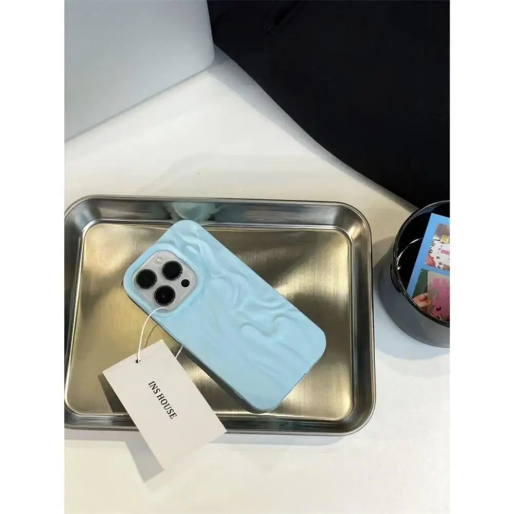 Sfumato Pink Blue Pleated Phone Cases for IPhone 11 12 13 14 Pro Max for IPhone Korean Vintage Phone Case Irregular Water Ripple