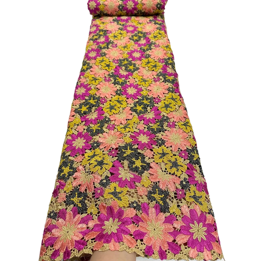 جديد متعدد الألوان زهرة مطرزة للذوبان في الماء أقمشة الدانتيل الأفريقي جبر الحبل أقمشة الدانتيل للخياطة النيجيري فساتين النساء