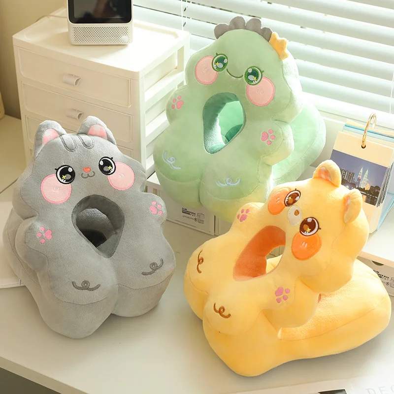 Almohada para siesta Panda, cerdo, dinosaurio, gato, oso, suave, transpirable, tacto cómodo, forma bonita, cojín de soporte para el cuello para el almuerzo, uso diario