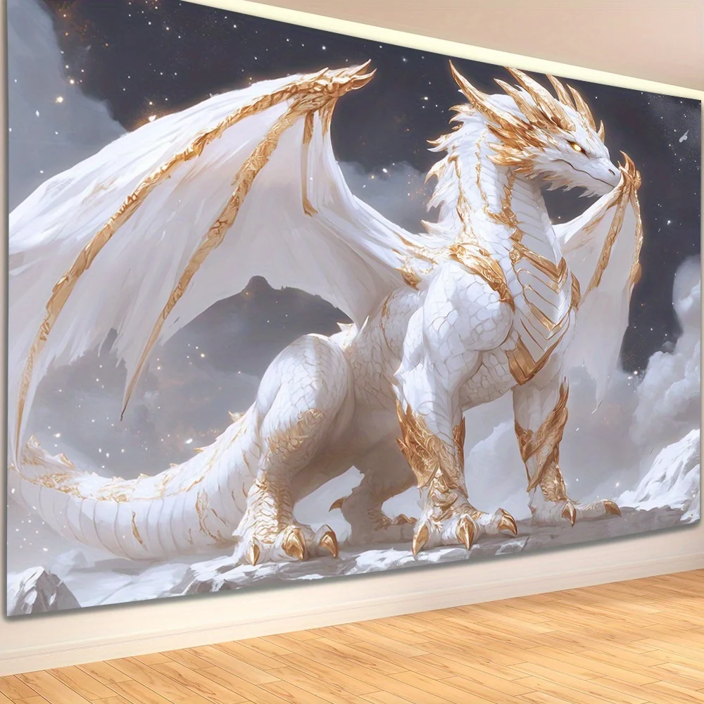 VIKAMA Platinum Star Cloud Dragon Wandteppich, Fantasy-Wandteppich mit mythischem Motiv, leichter, luxuriöser magischer Drache, Wohnzimmerdekoration