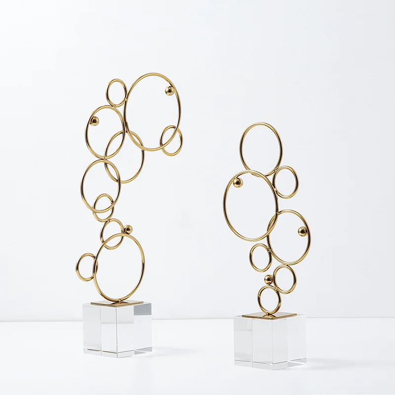 Metal Crafts Geometric Rings Cut-out Circle Panels Decorative Figurines Golden Home Decoration Accessories