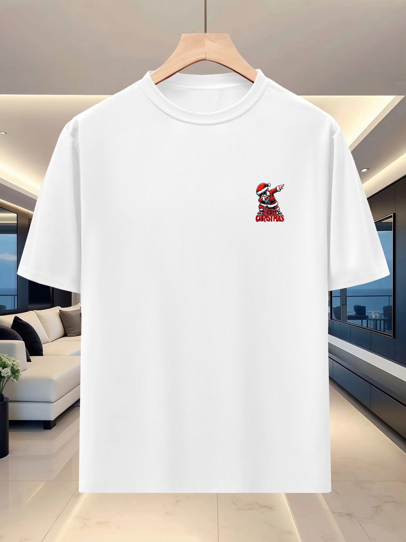 Men's summer round-neck short-sleeved T-shirt - Lightweight breathable fabric - Cartoon Santa Claus print - Casual top