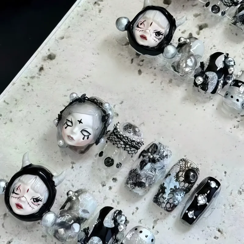 Dunkle Themen-Nagelkunstform, Silikonform für Augapfel-Puppen-Gesicht, 3D-Dekorationen, Krähemasken-Design, Einzelstück, Schönheitswerkzeug – Detail 3