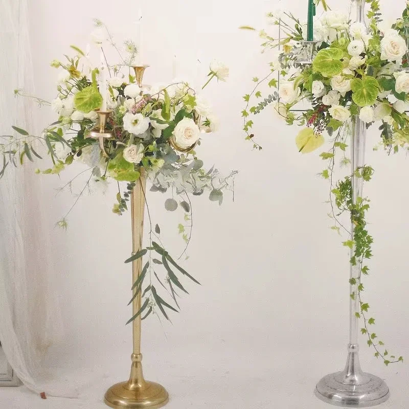 Floral largo dorado, conjunto  boda, decoración de suelo, candelabro grande, iluminación Retro nórdica