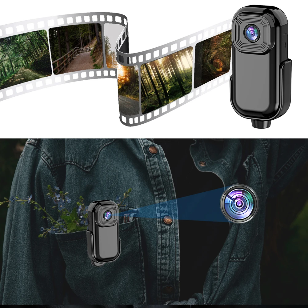 كاميرا صغيرة HD 1080P مع مشبك خلفي للشاشة كاميرا يمكن حملها بالجسم تسجيل دائري مسجل ركوب الدراجات المحمول بزاوية واسعة 140 درجة