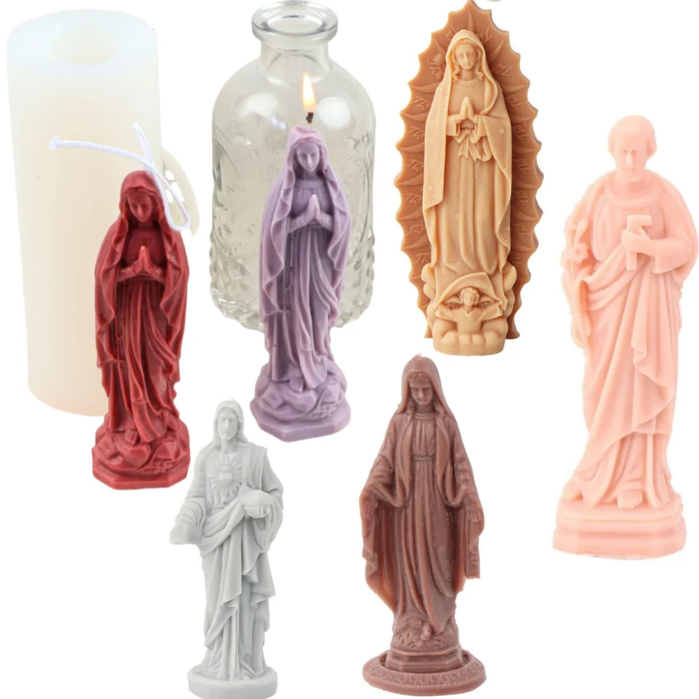 Moldes de vela de silicone católico, jesus, virgem maria, religioso, abençoado, 3d, estátua de madonna, molde de gesso, resina epóxi, kit de fabricação de arte