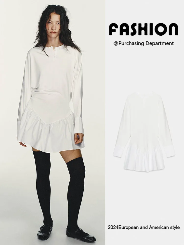 

Весенняя новинка: женское простое универсальное платье с длинным рукавом-летучая мышь для повседневной носки, 100% другое материал, длинный рукав