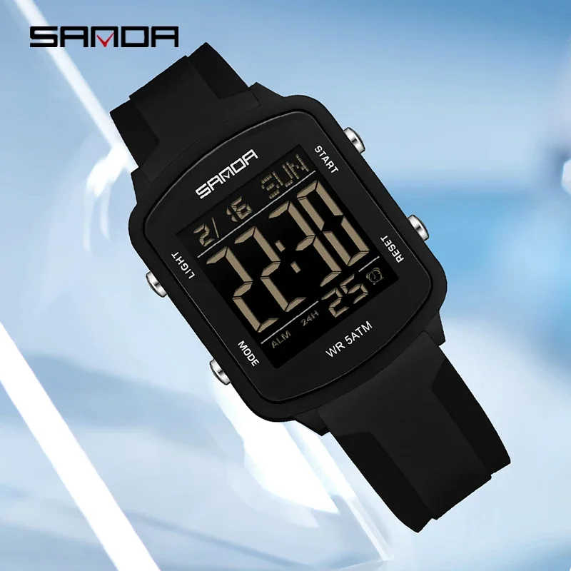 SANDA Fashion Transparent Case Men Electronic Watch Multifunctional 5Bar Waterproof LED Luminous Digital Students Sports Watch