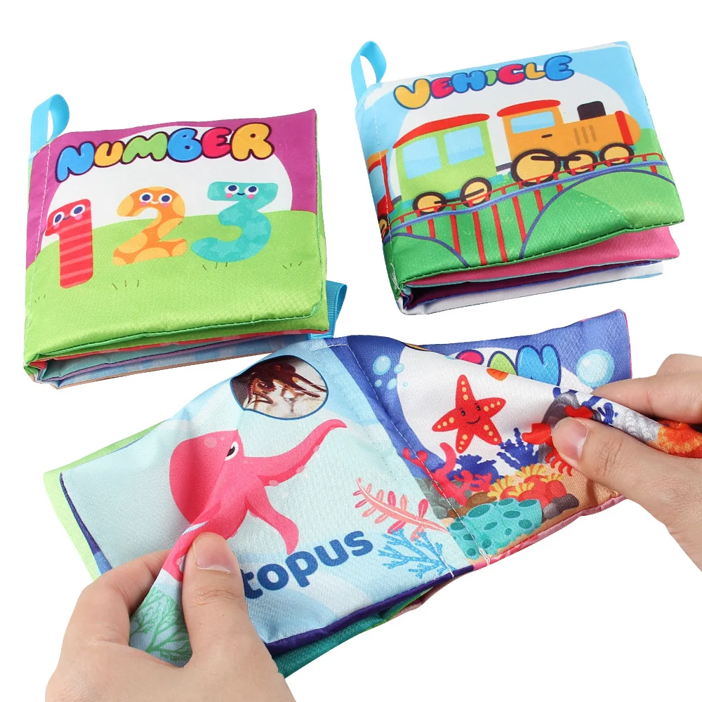 خياطة الطفل القماش كتاب التعليم المبكر اللعب 4 الجانبين 8 صفحات الإنجليزية ثلاثية الأبعاد كتاب النخيل الحيوان الفاكهة الطفل القماش كتاب #3