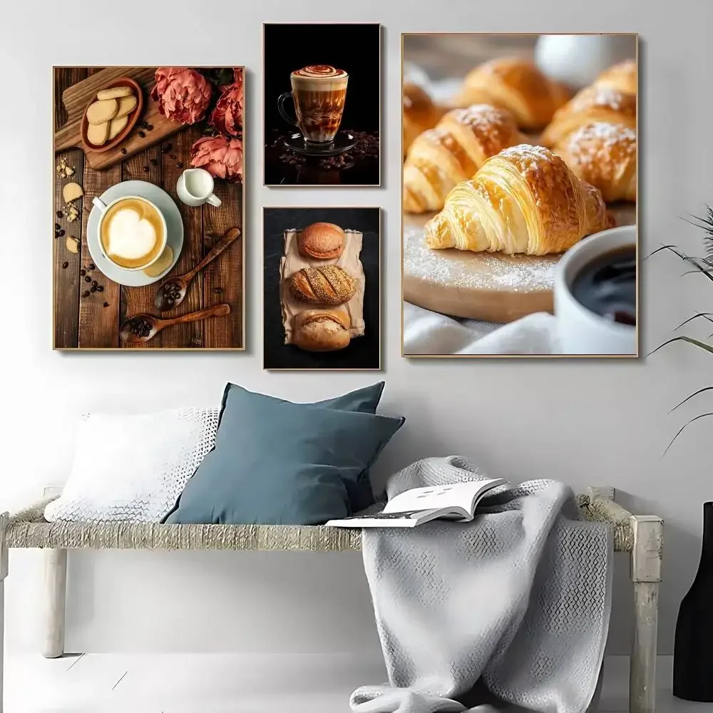 Afternoon Tea Delicious Coffee Croissant Doughnut Food Poster Kraft Club Bar Paper Posters Wall Painting Bedroom Study Stickers