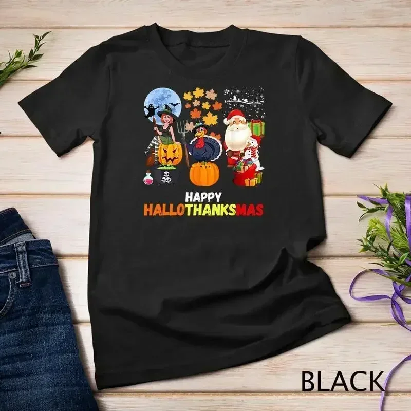 Happy Hallothanksmas Funny Halloween Thanksgiving Christmas Unisex T shirt
