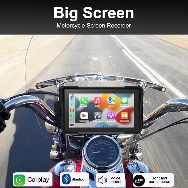 

Беспроводной автомобильный экран CarPlay Android для мотоцикла с двойным сенсорным экраном Bluetooth с передней и задней панелью, водонепроницаемая навигация