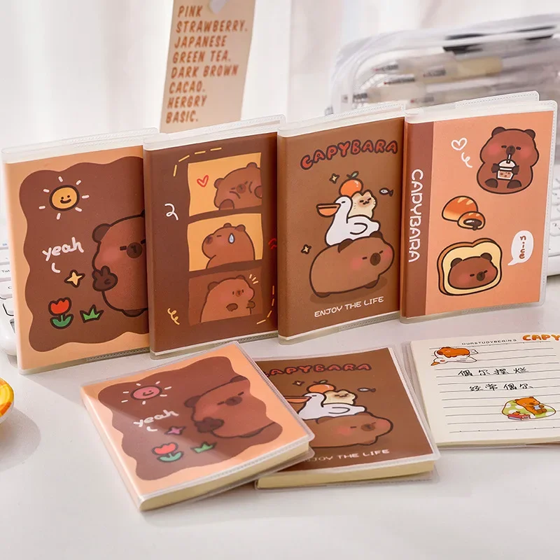 Cute Cartoon Capybara Rubber Sleeve Notebook Portable Student A7 Mini Pocket Notebook Notepad 64 Sheets Kawaii School Stationery