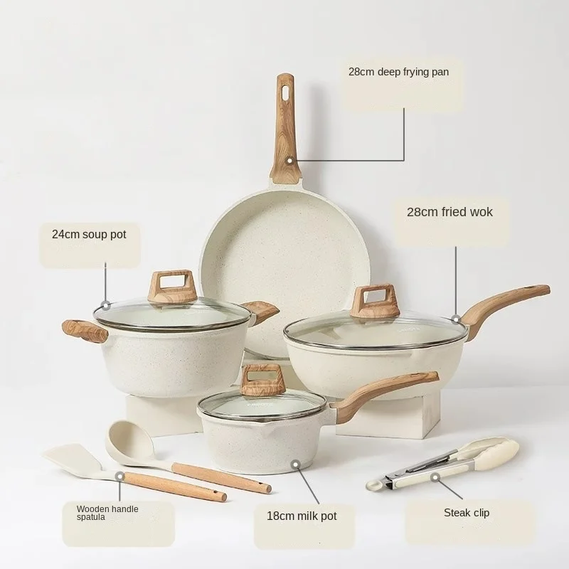 Kitchen Tools Non Stick Granite Cooking Sets Induction Cooker Household Frying Pan Soup Pots Non-stick Cookware Set TWO Sets