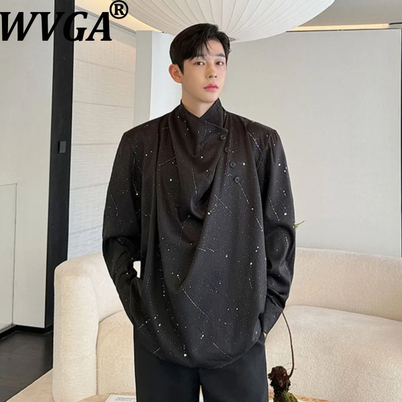 

Мужская рубашка WVGA с асимметричным воротником-стойкой, длинным рукавом, в темном стиле, модная, повседневная, новинка весна-осень W19509