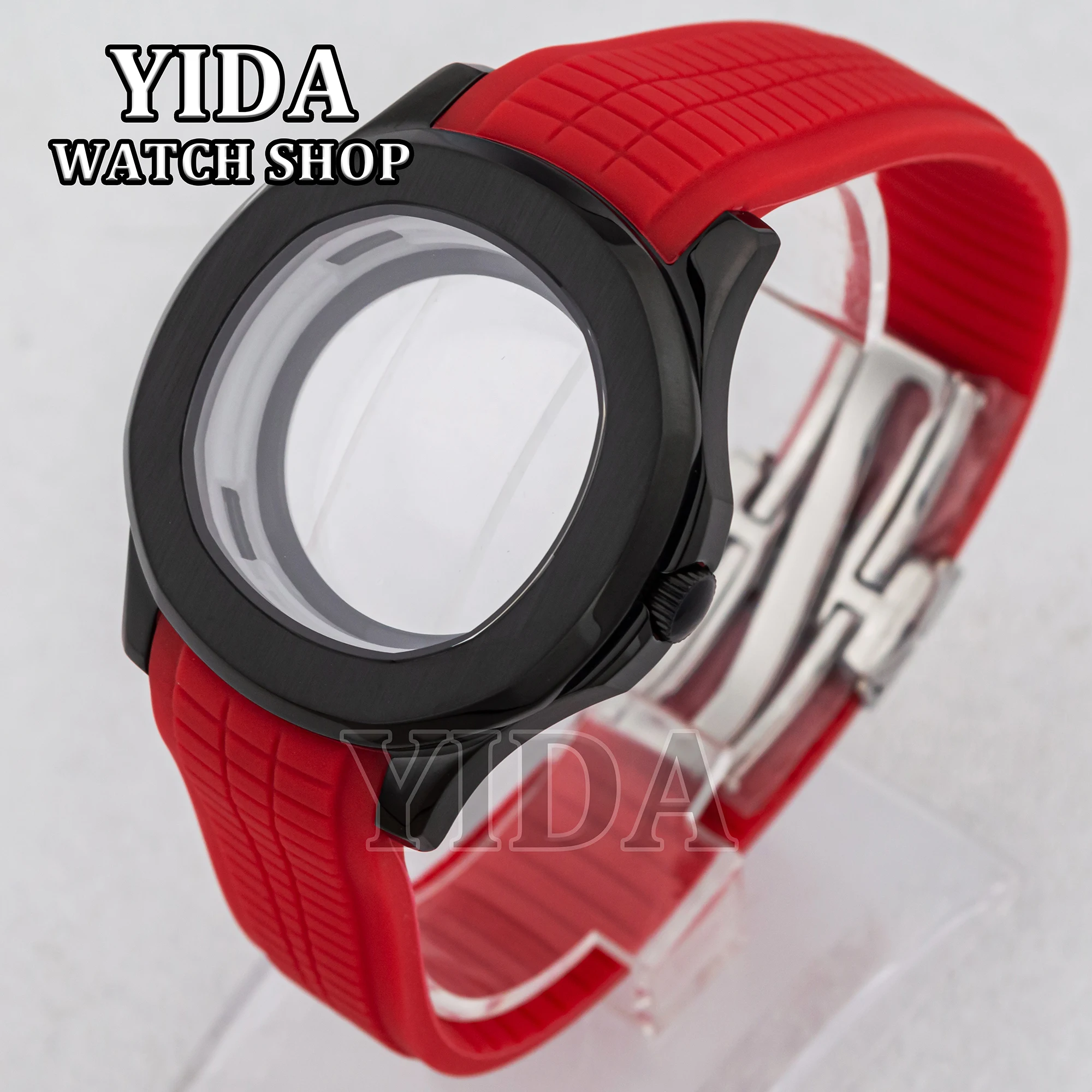 42mm Modified PVD Black Stainless SteeL Watch Case Rubber Band Sapphire Glass for AQUANAUT Nautilus NH35 NH36 Movement Accessory