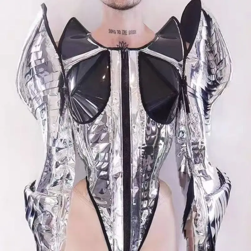 Exaggerated Sexy Shoulder Pads Nightclub Laser Mirror Face Dance GOGO Performance Costume Bar Singer Stage Show Festival Outfit