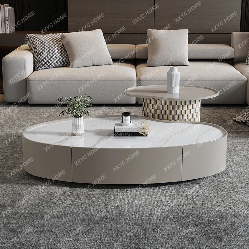 

Modern simple light luxury special-shaped high and low combination size apartment cloud rock slab coffee table