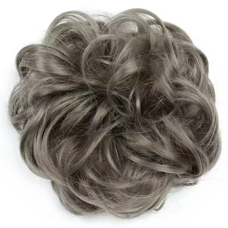 Azqueen Synthetic Messy Bun Chignon Donut Gary Brown Color Hair Bun Pad Elastic Hair Rope Rubber Band Hair Extensions - Image 30