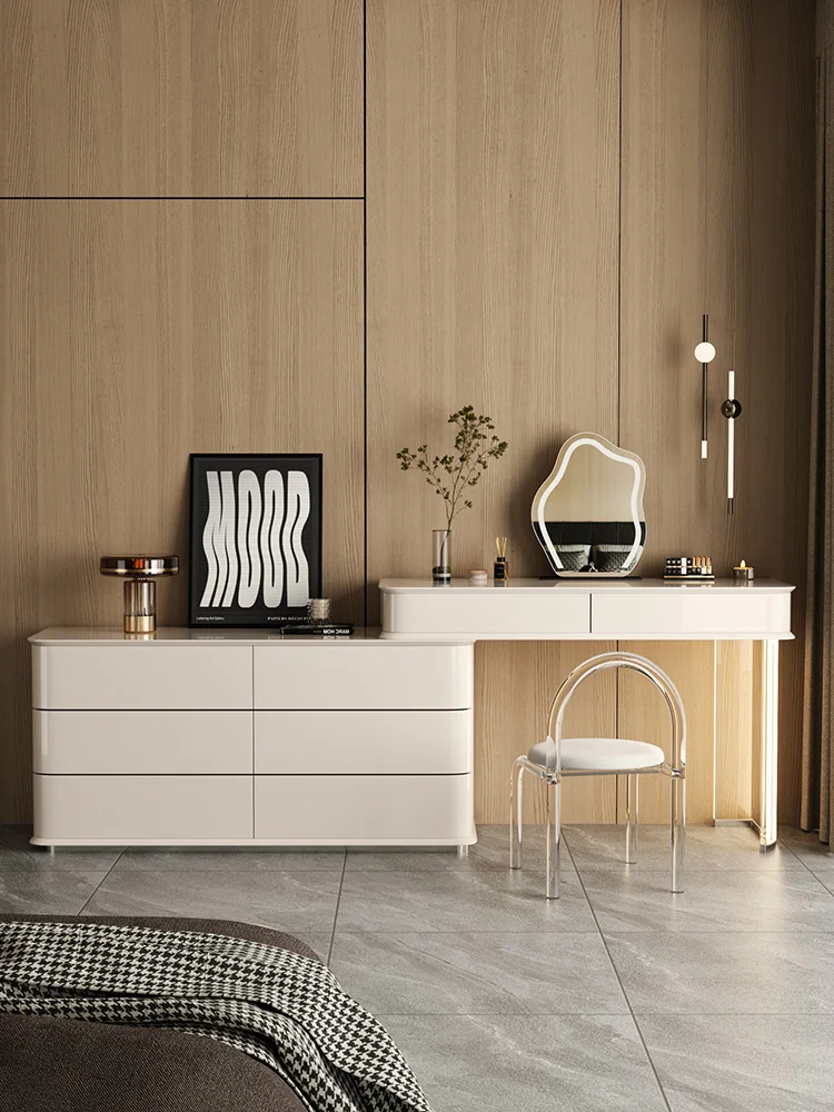 

Cream wind dresser chest integrated bedroom light luxury modern solid wood makeup table bedside storage