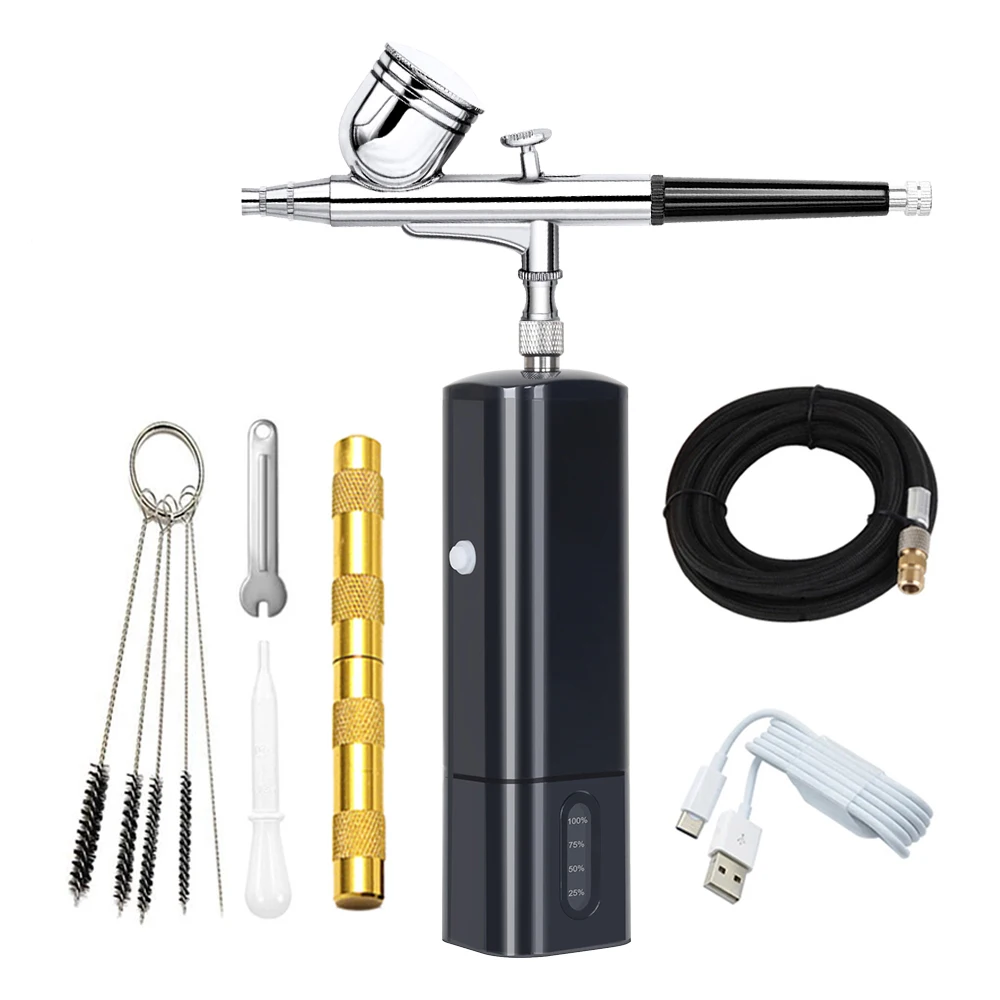 ชุด Airbrush ไร้สายพร้อมแบตเตอรี่ Dual Action Gravity ประเภทสเปรย์ปืนสําหรับรายละเอียดศิลปะศิลปินสีแต่งหน้าเล็บรอยสักเค้กเครื่องมือ