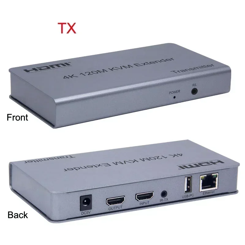 4K 120M HDMI KVM Extender Over RJ45 Cat5e Cat6 Ethernet Cable Audio Video Transmitter and Receiver Support PC USB Mouse Keyboard