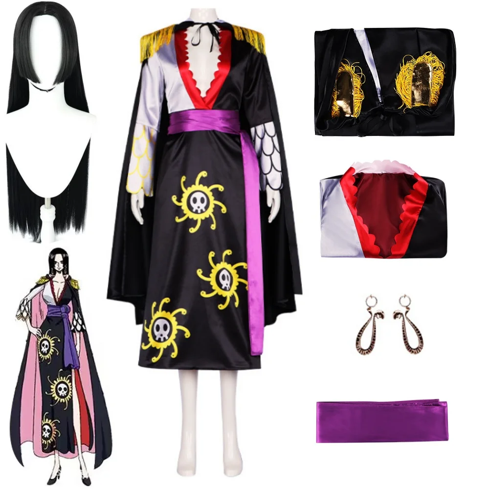 

Anime One Piece Boa Hancock Cosplay Costumes Black Kimono Dress Uniform Boa Hancock Wig Earrings Halloween Costumes for Women