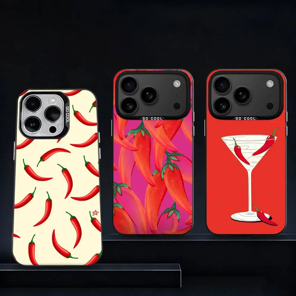 

Chili R-Red Phone Case For iPhone 17,16,15,14,13,12,11,Pro,XS,Max,Plus,Mini,SE4,E IMD Matte Black