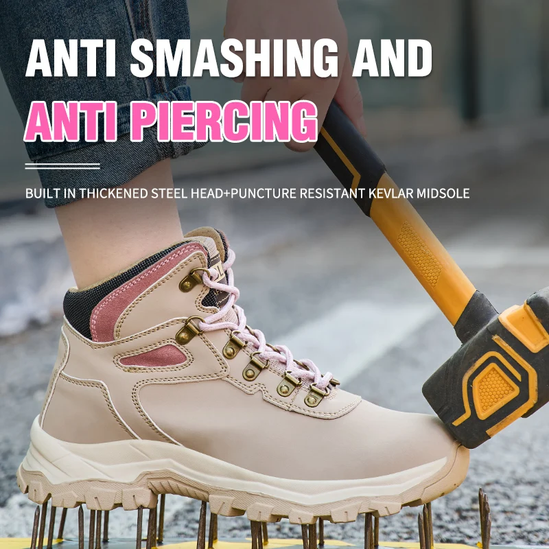 

Steel Toe Safety Shoes Women, Anti-Puncture Anti-Smash Non Slip Industrial Work Boots Lightweight Construction Work Shoes