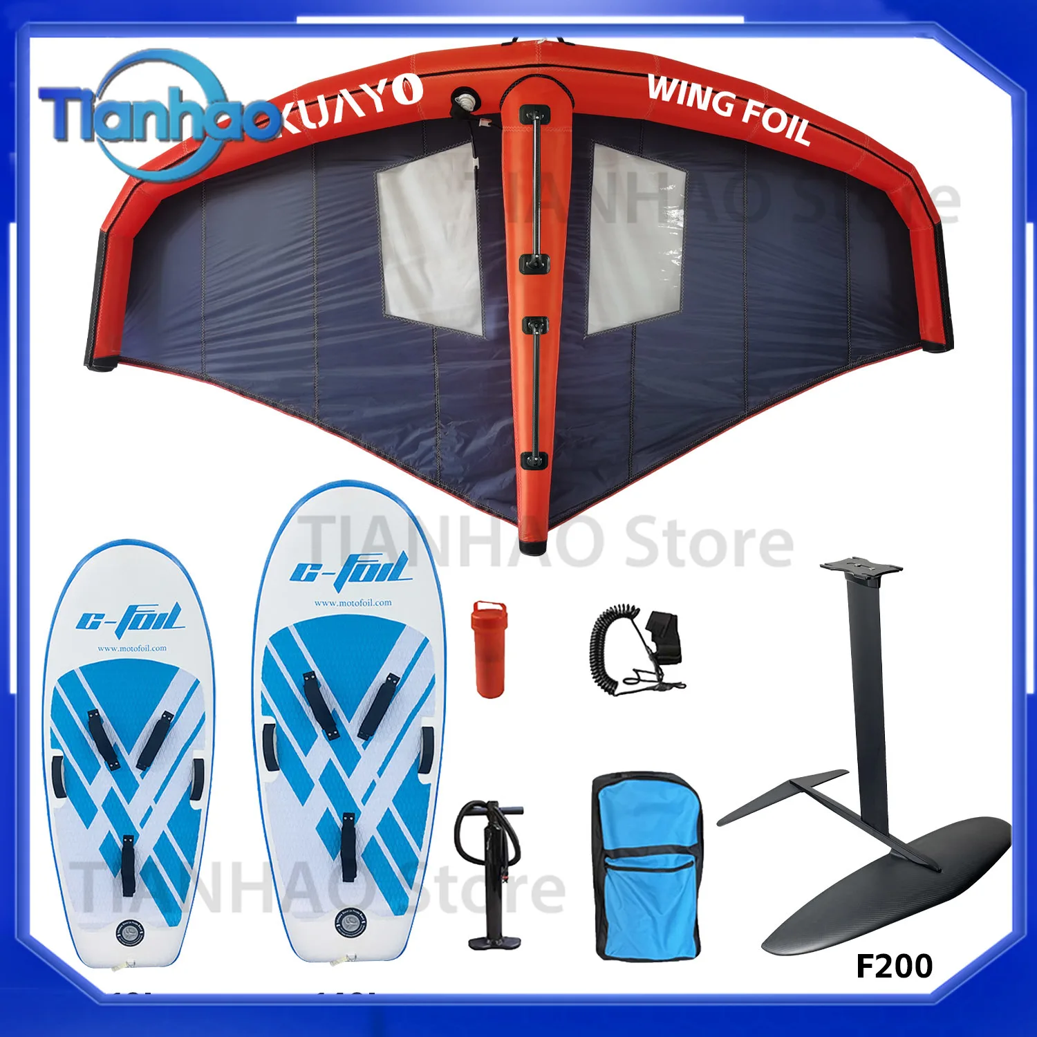 Carbon Fiber Wing Sail Set for 2026 Hot Sale Wing Foil Kite Surfing Kit Three Piece Beginner Windsurfing Package with Pump