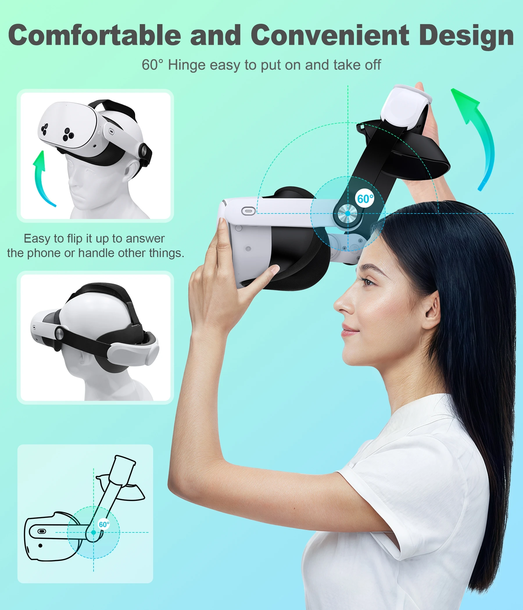 BEBONCOOL MQ5000 para Meta Quest 3S/Quest 3/Quest 2 Alça de cabeça para Elite Strap VR Headset Strap Pressure Game