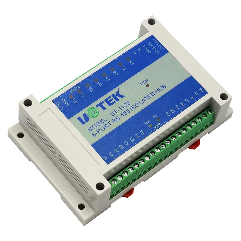 UOTEK 8 Ports RS485 Isolated Hub Light-ning and Surge Protection RTS