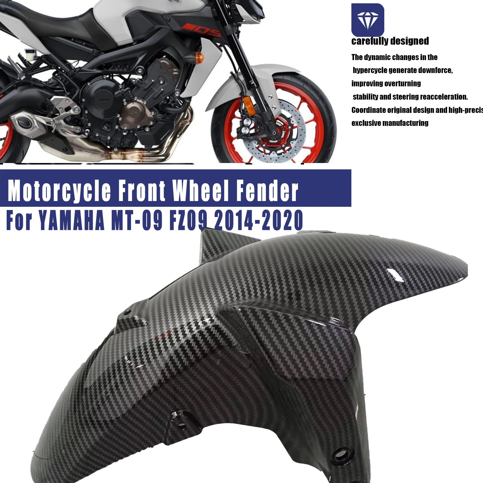 

For YAMAHA MT-09 FZ09 2014 2015 2016 2017 2018 2019 2020 Motorcycle Accessories Front Fender Fairings ABS Carbon Fiber Injection