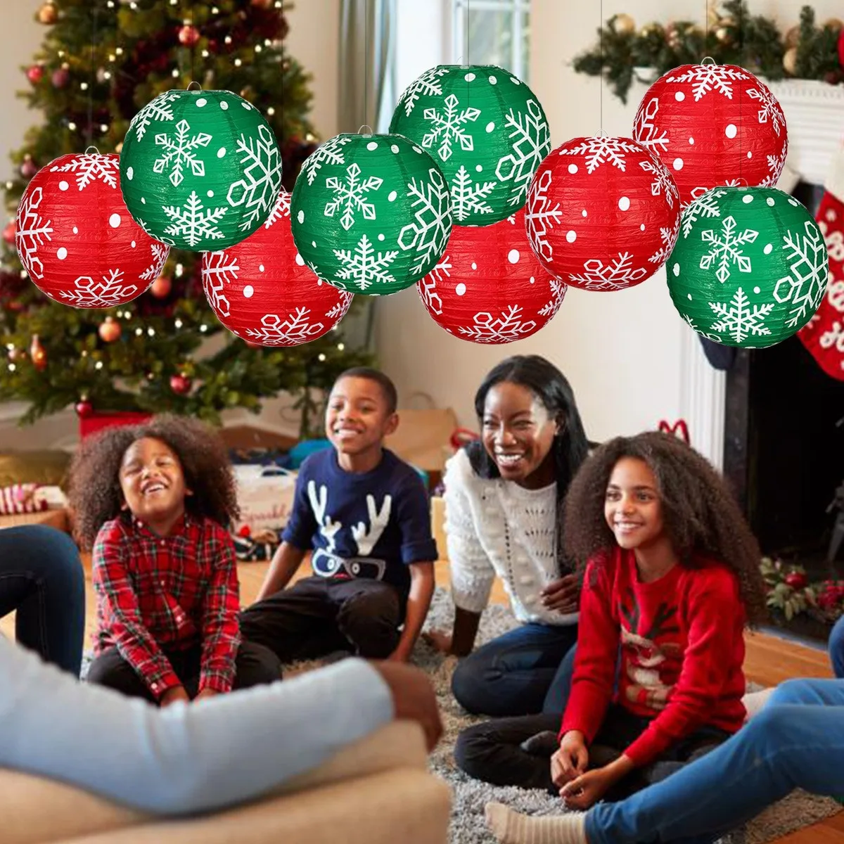 

Green Red Christmas Snowflake Hanging Paper Lanterns Xmas Noel Natal Merry Christmas Decor 2025 Happy New Year 2026 Home Decor