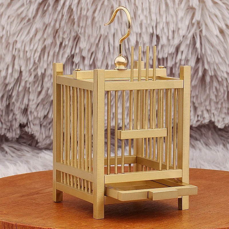 Brass Bird Cage Middle Bird Home Living Room Balcony Office Decorations Metal Crafts