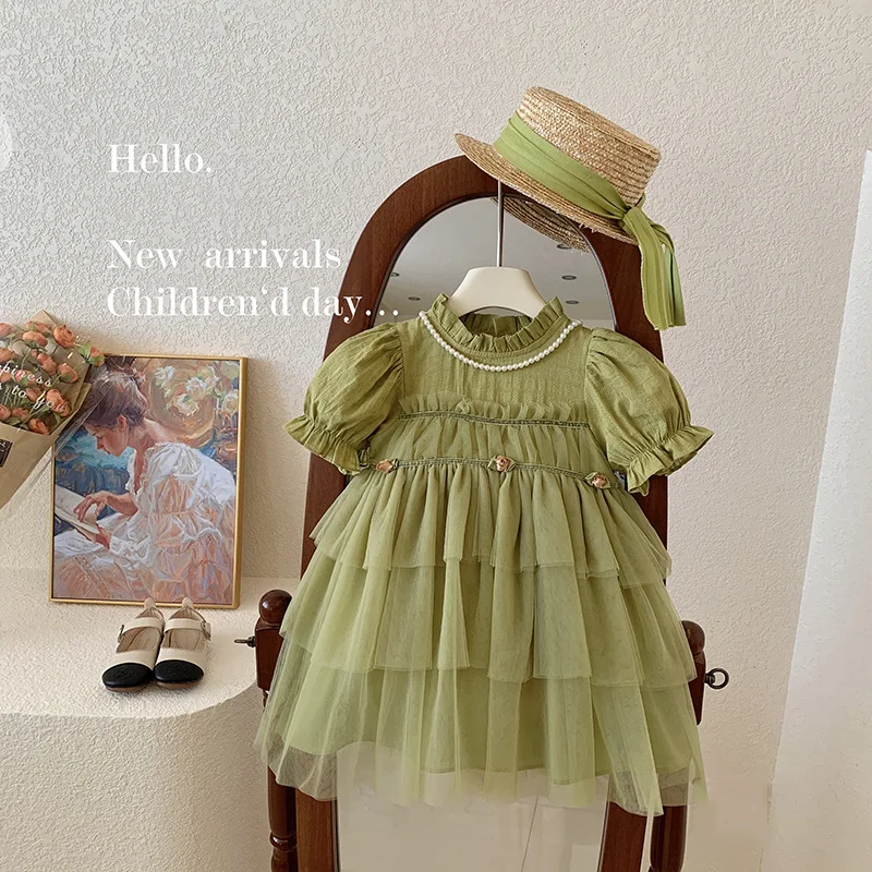 

Girls' Dress Tulle Summer Children's Patchwork Tulle Skirt Western Style Baby Girl Sweet Princess Dress FashionChangx