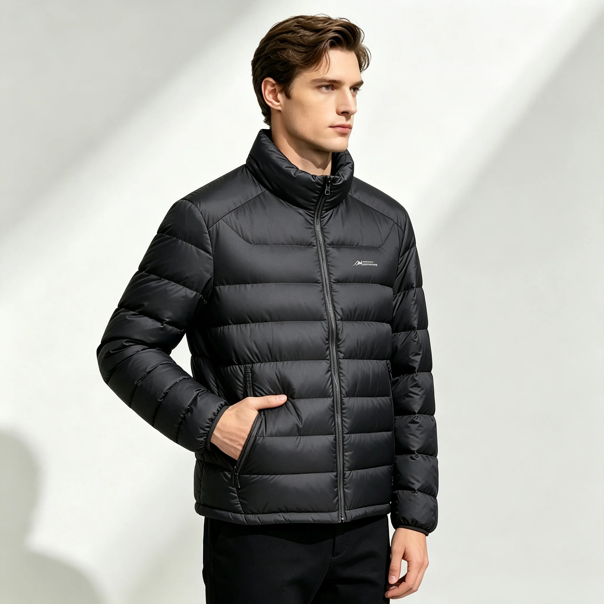3 Seasons Layering Men Goose Down Outerwear 85% Down Stand Collar Windproof Lightweight Slim Fit Casual Commute Down Jacket