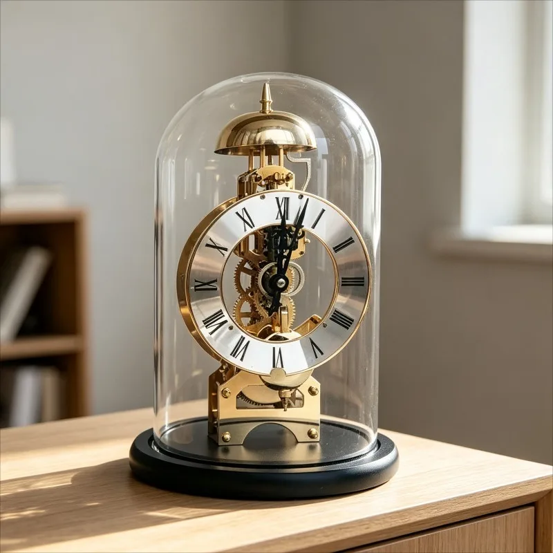 Mechanical Table Clock Copper Desktop Clocks Retro Creative Wind‑up Art Clock Home Decorations Luxury Clocks Movement Gift