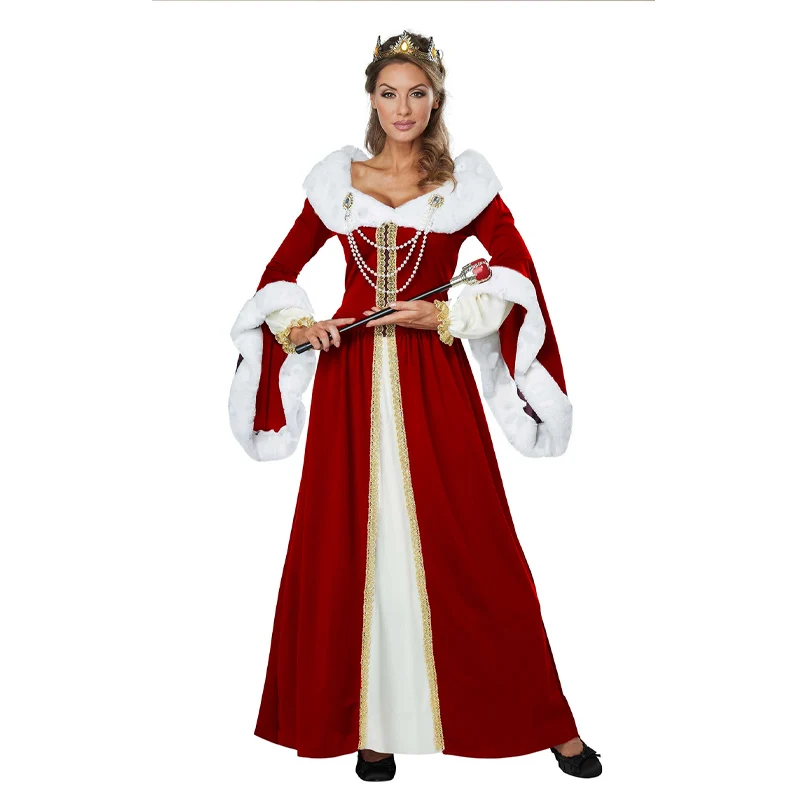 Rotes Mittelalterliches Hofkleid für Erwachsene, König- und Königinnen-Kostüm, Europäisch-Amerikanisches Klassisches Doppelkostüm, Königliche Retro-Renaissance-Paarkleider – Detail 6