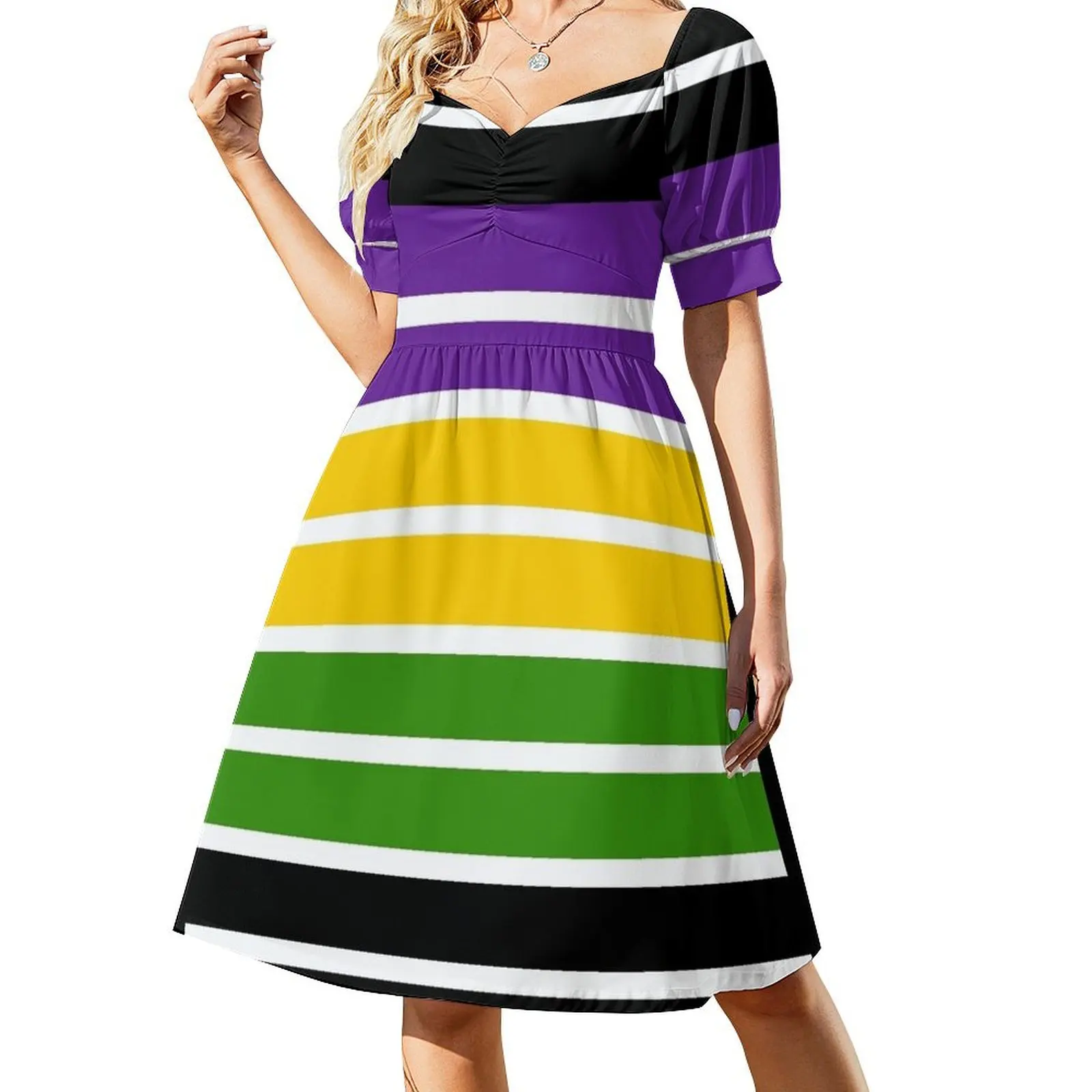 Mardis Gras Colors Short Sleeved Dress long dress women summer Party dresses summer dresses summer dress daily