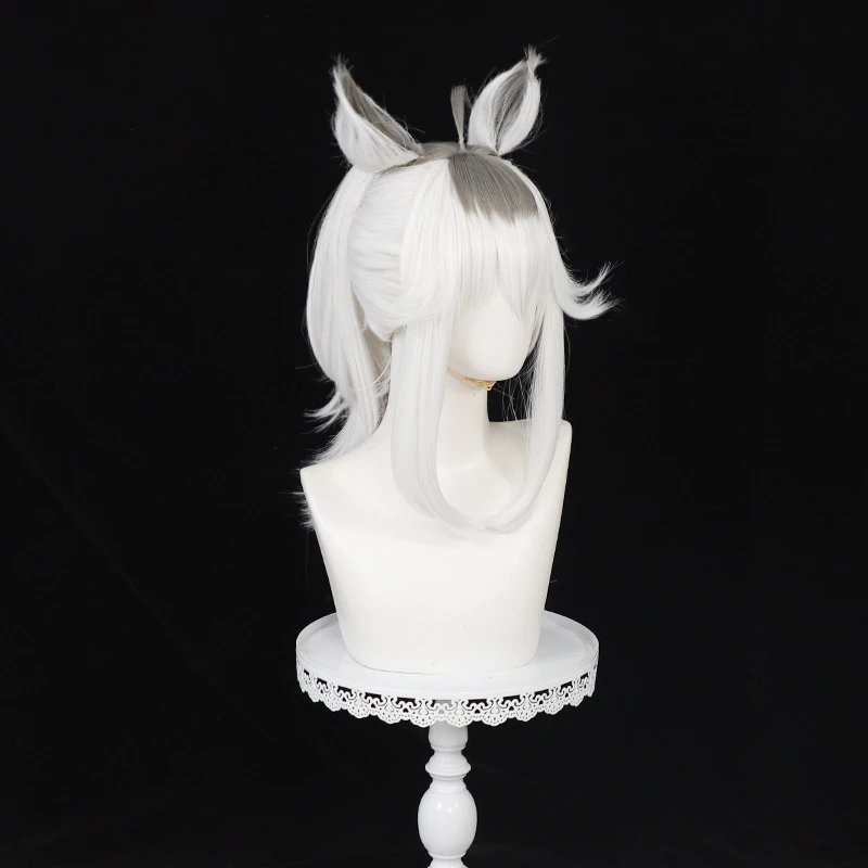 Game Uma Musume Pretty Derby Oguri Cap Cosplay Wig White Long Synthetic Hair Tail Ears For Women Men Halloween Costume Party view 3