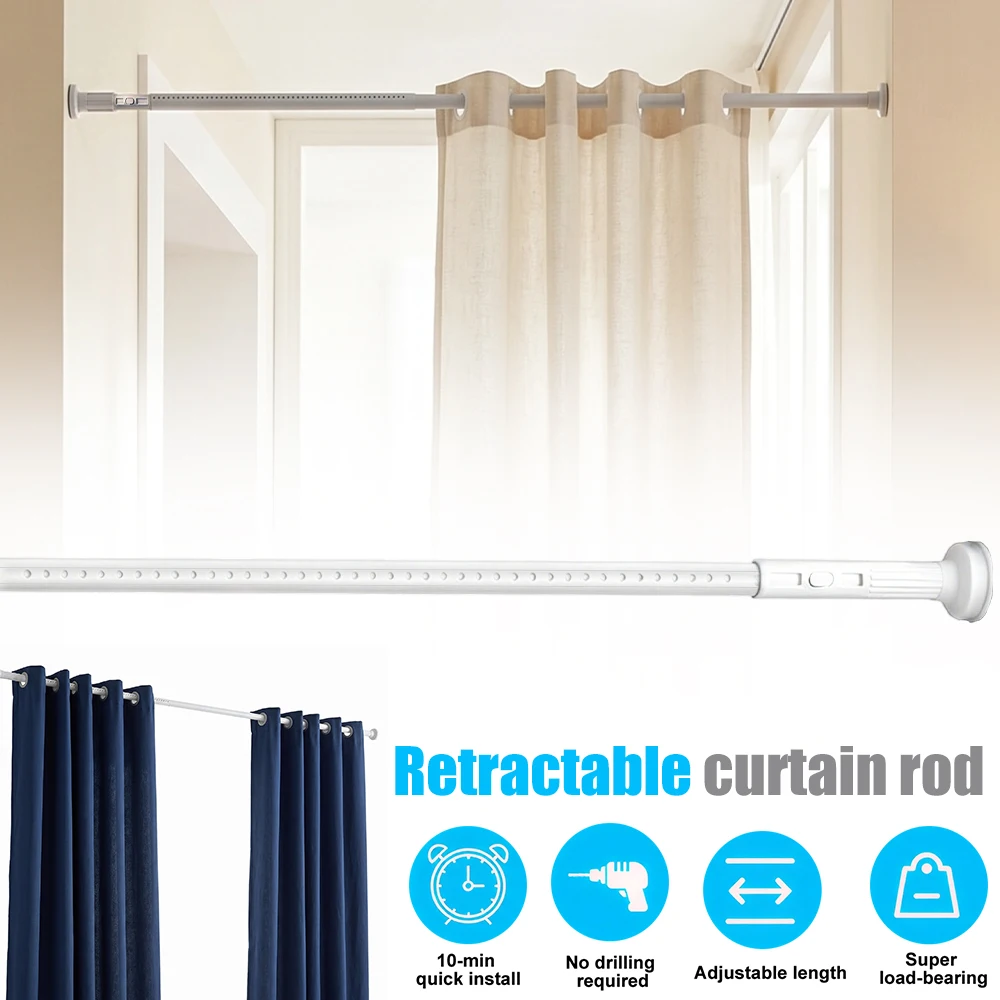 Tringle à rideaux télescopique 100-322 cm en acier carbone, capacité de charge de 15 kg, pour salle de bain et balcon