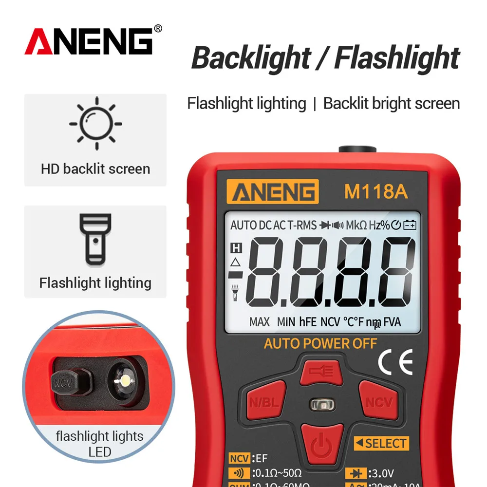 ANENG M118A Digital Multimeter Tester Non-contact Induction AC/DC Voltage Current Capacitance True Rms Auto Electrician Tools image 5