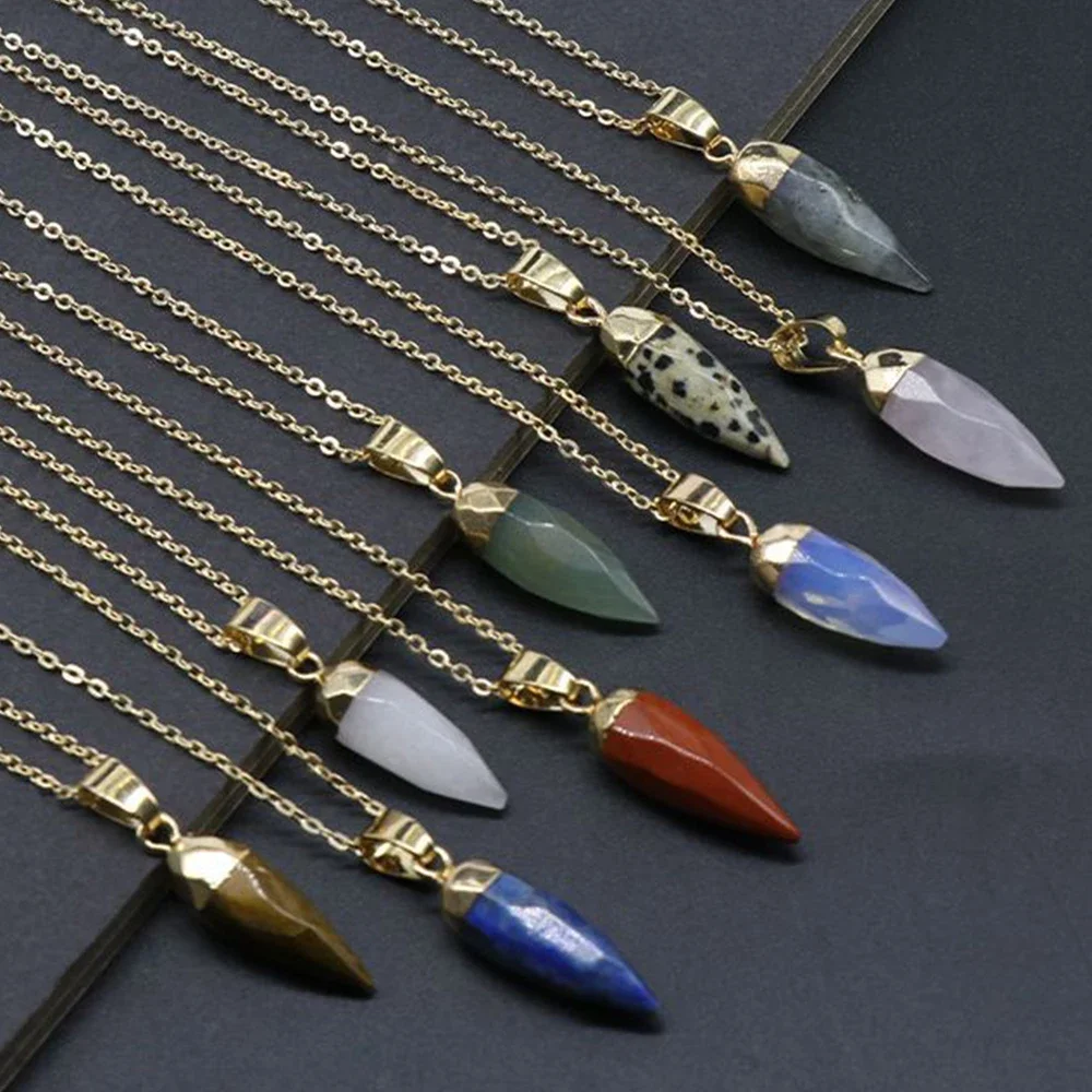 

Mineraali Bullet Shape Natural Multifaceted Crystal Necklace for Women Healing Lapis Lazuli Labradorite Aventurine Stone Pendant