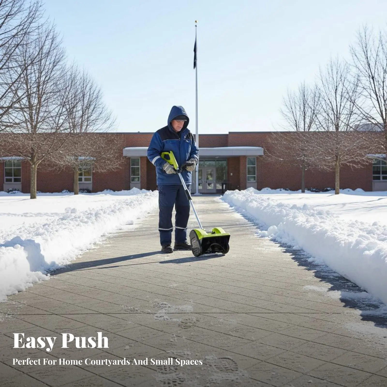 

Electric Snow Maintenance Tool, Hand-Push, Compact, Cordless 1800W, For Home, School, Path, Greenhouse, Adjustable Angle