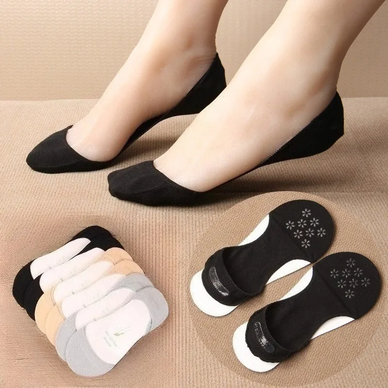 

Женские супер невидимые носки из чистого хлопка с неглубоким носком, летние тонкие силиконовые противоскользящие однотонные повседневные носки с низким вырезом